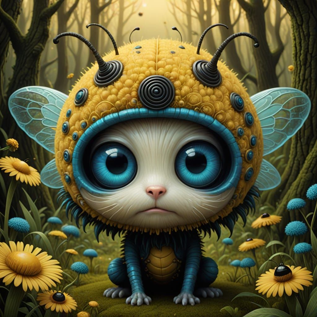 Cute Alien in Whimsical Forest, Inspired by Naoto Hattori an...