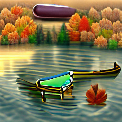 Canoe on Autumn Lake in Animal Crossing Style