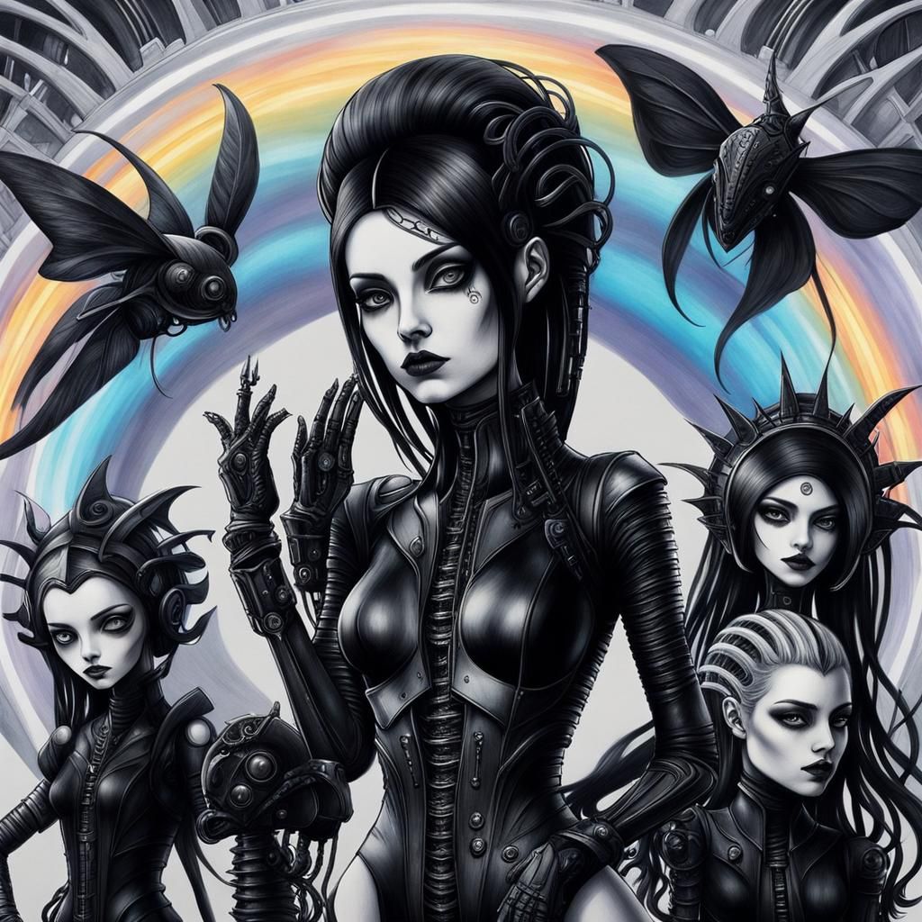 Gothic Cyberpunk Woman in Black and White