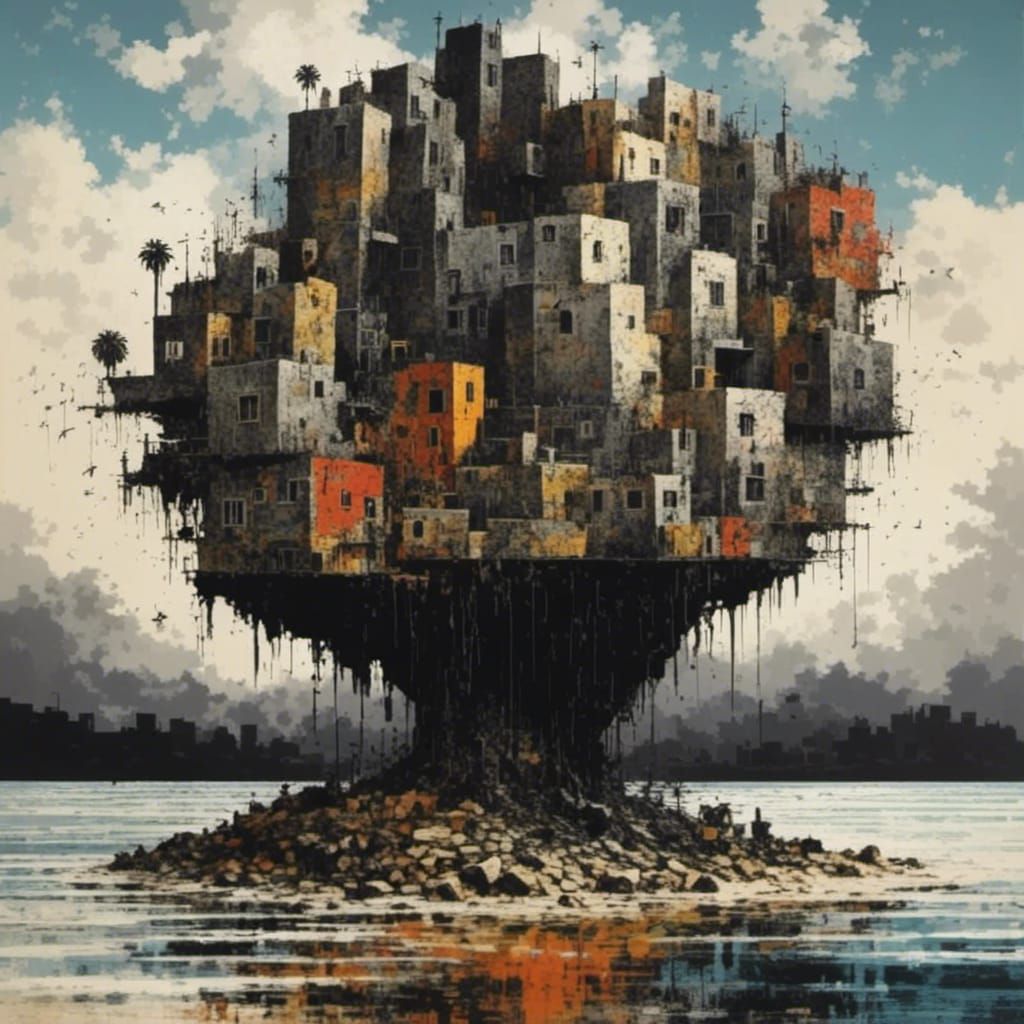 Minimalist Black Island in Geometric Style