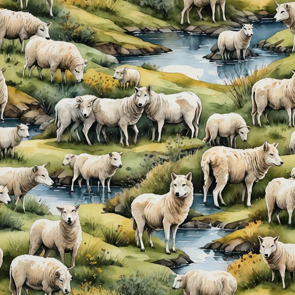 Wolf in Sheep's Clothing: Watercolor Landscape