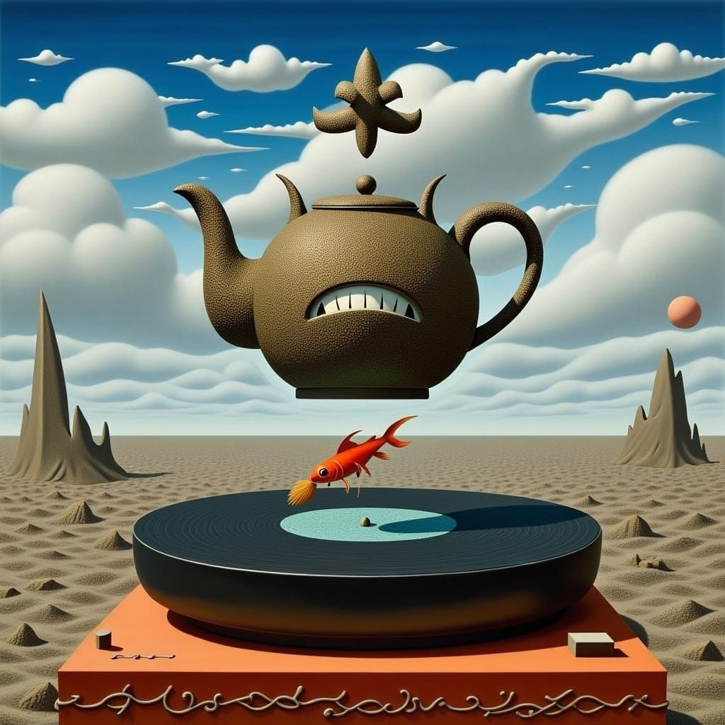 Surreal Teapot Scene in Dreamlike Surrealist Style