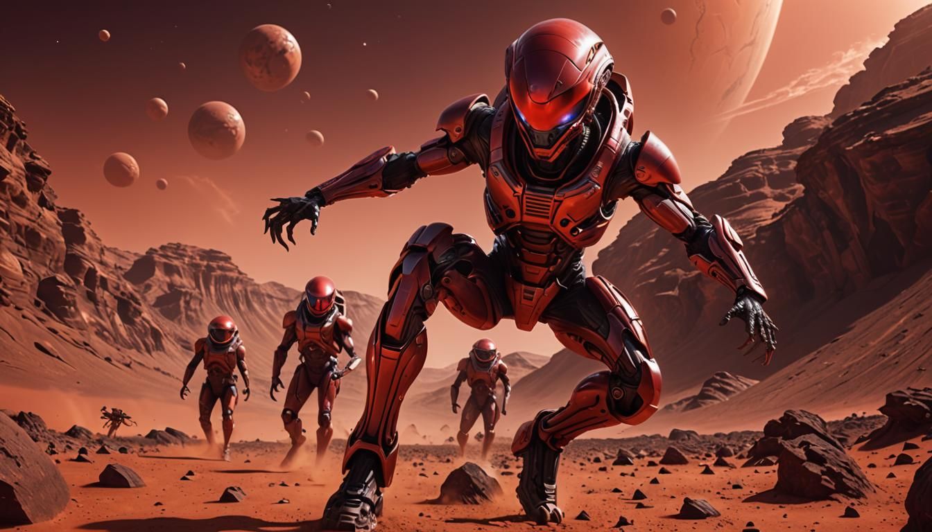 Monochromatic Red Alien Dancing on Mars