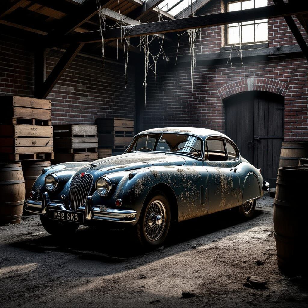 Abandoned 1958 Jaguar XK 150 in Grimy Garage
