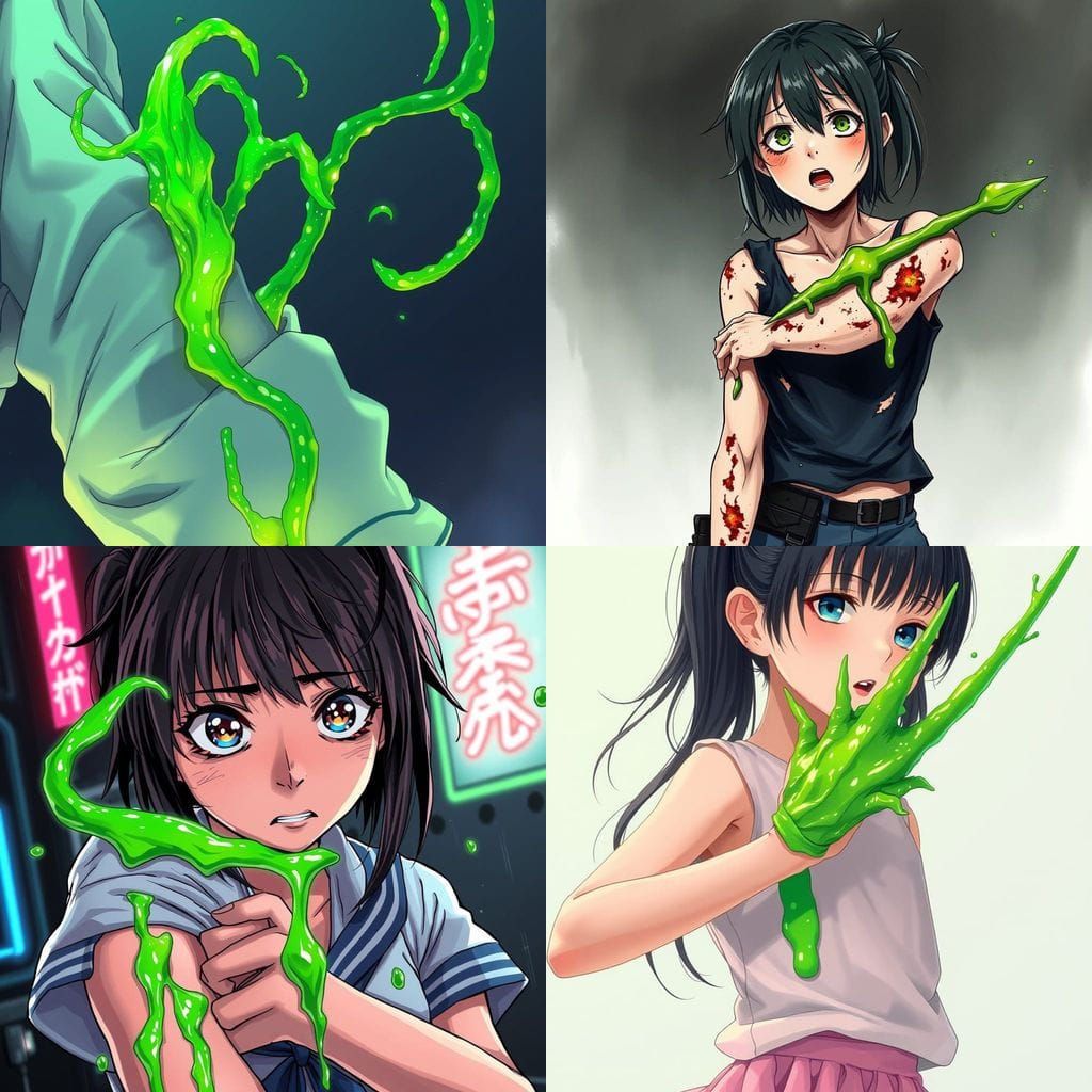 Green Venomous Spear Forms on Anime Girl's Arm