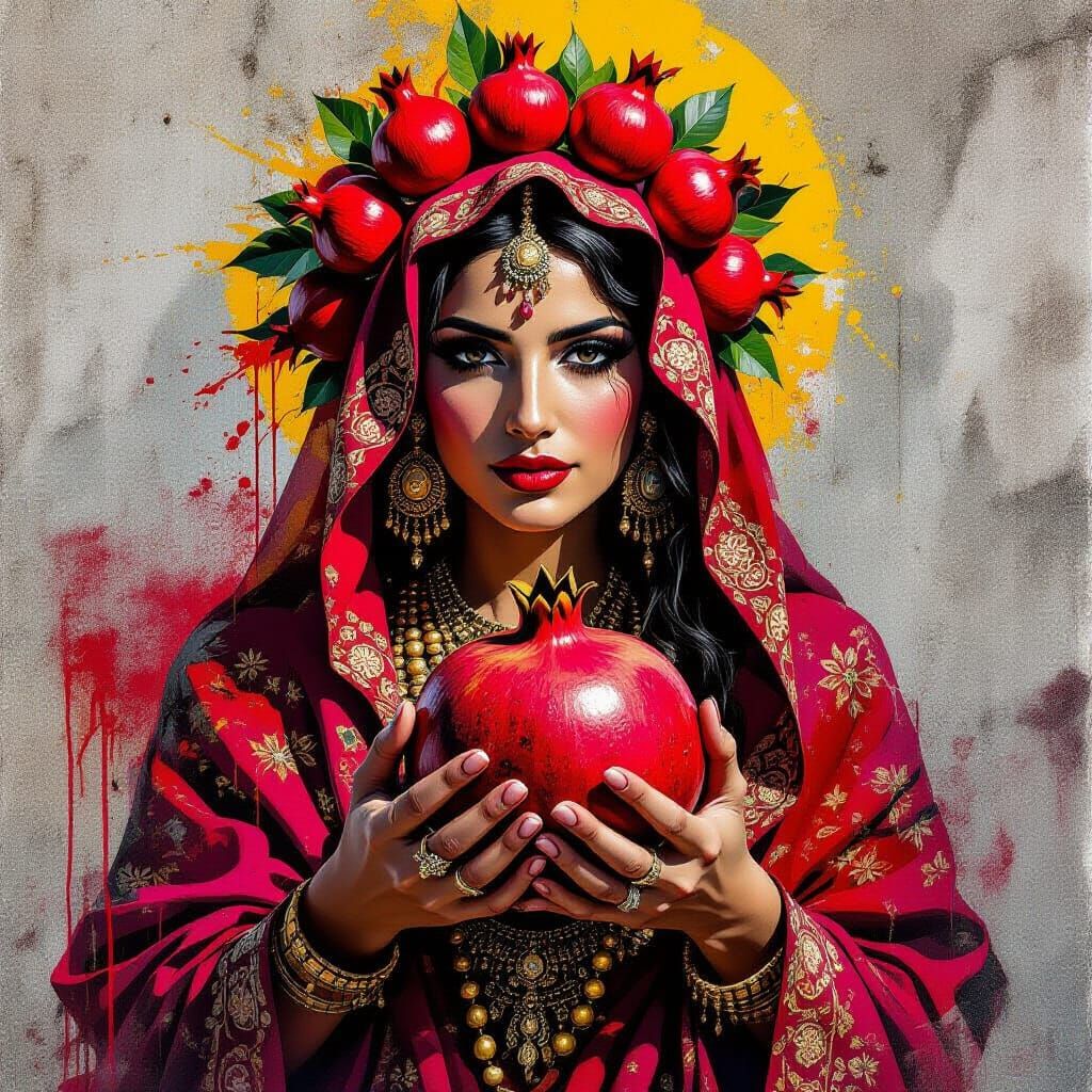 Palestinian Pomegranate Goddess in Graffiti Art Style