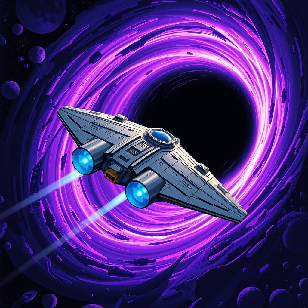Futuristic Spaceship Soaring Through a Black Hole