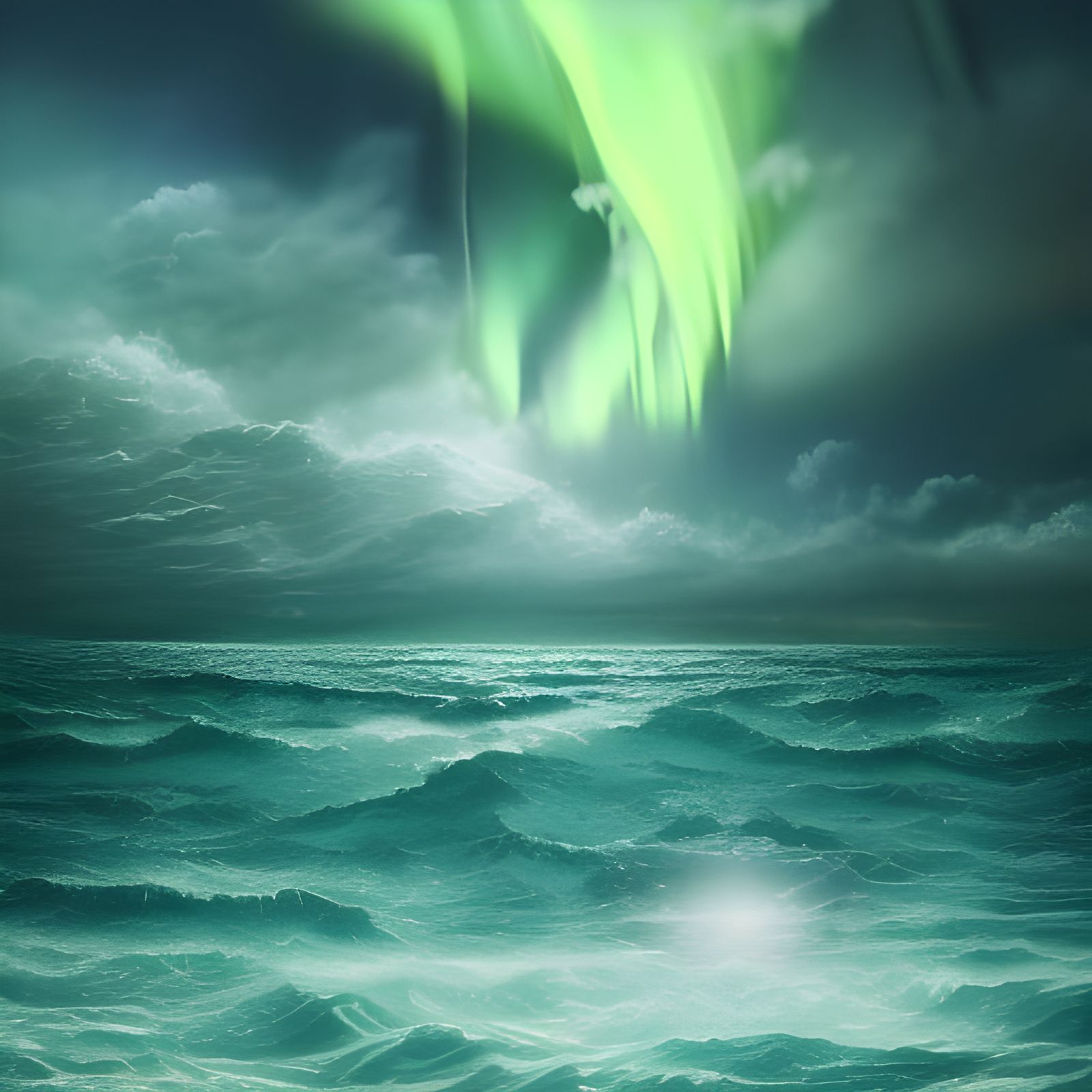 Divine City Near Green Ocean Under Aurora