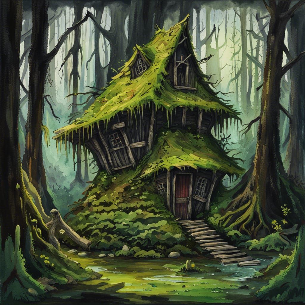 Gothic Horror Hut in Dark Fantasy Forest