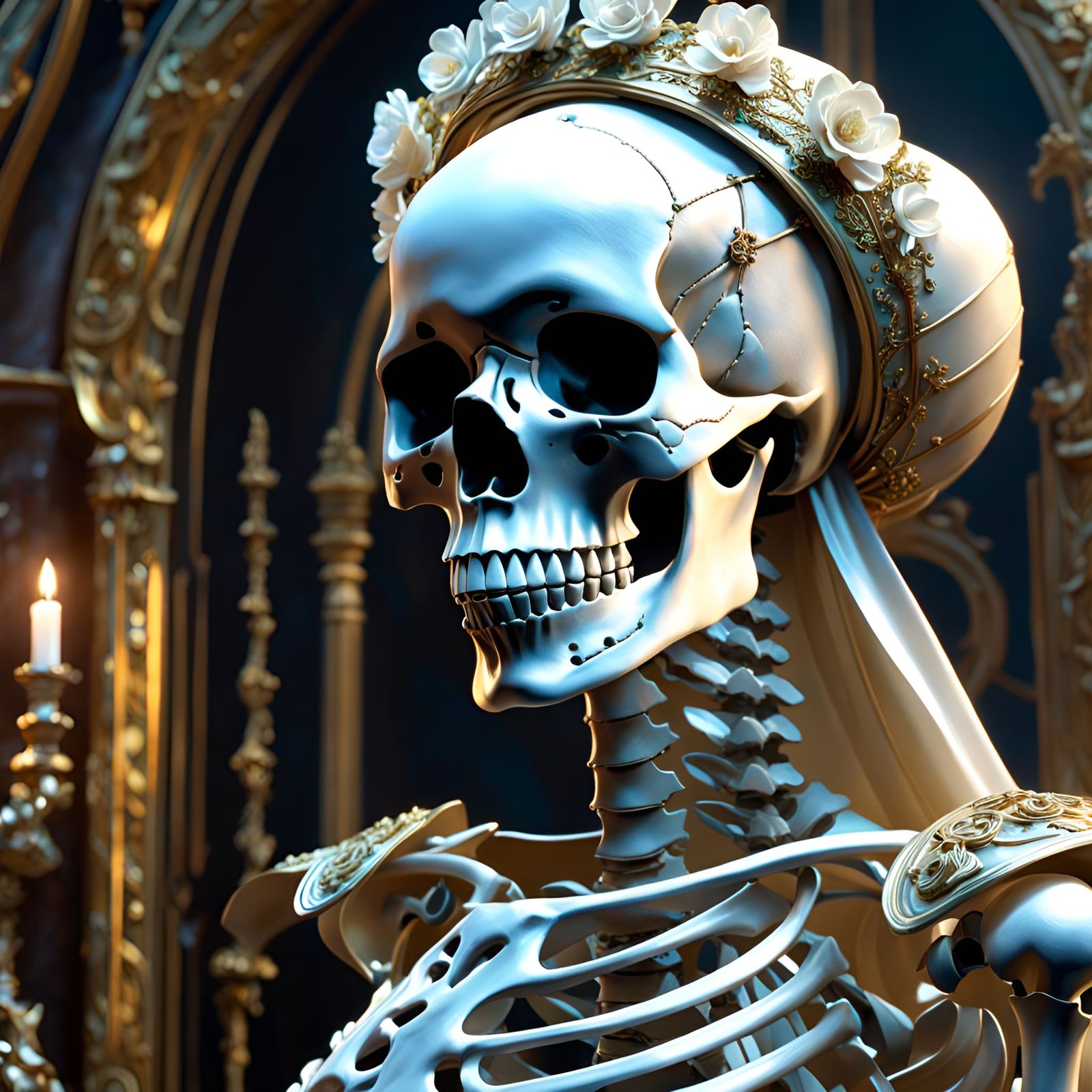 Rococo Skeleton Portrait in Hyperdetailed 8K