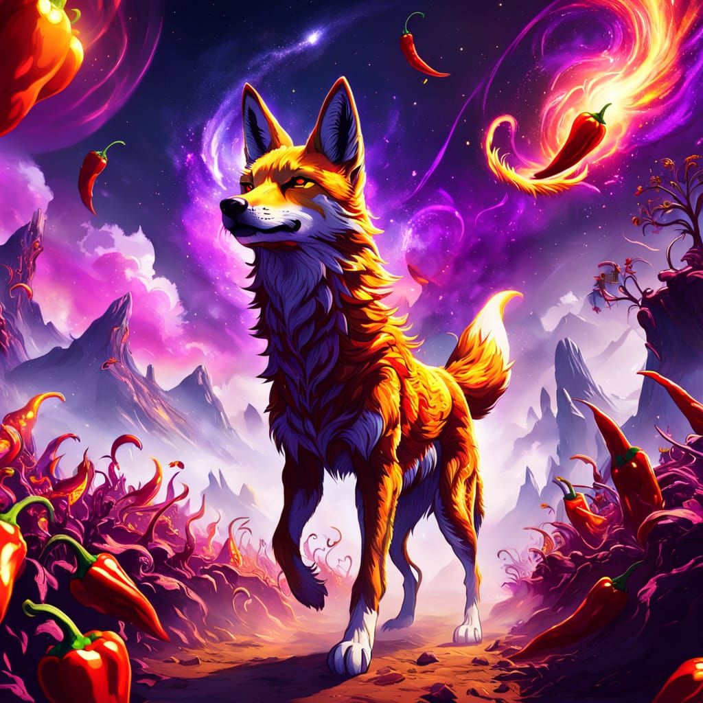 Surreal Space Coyote Embarks on Vibrant Chilli Land Quest