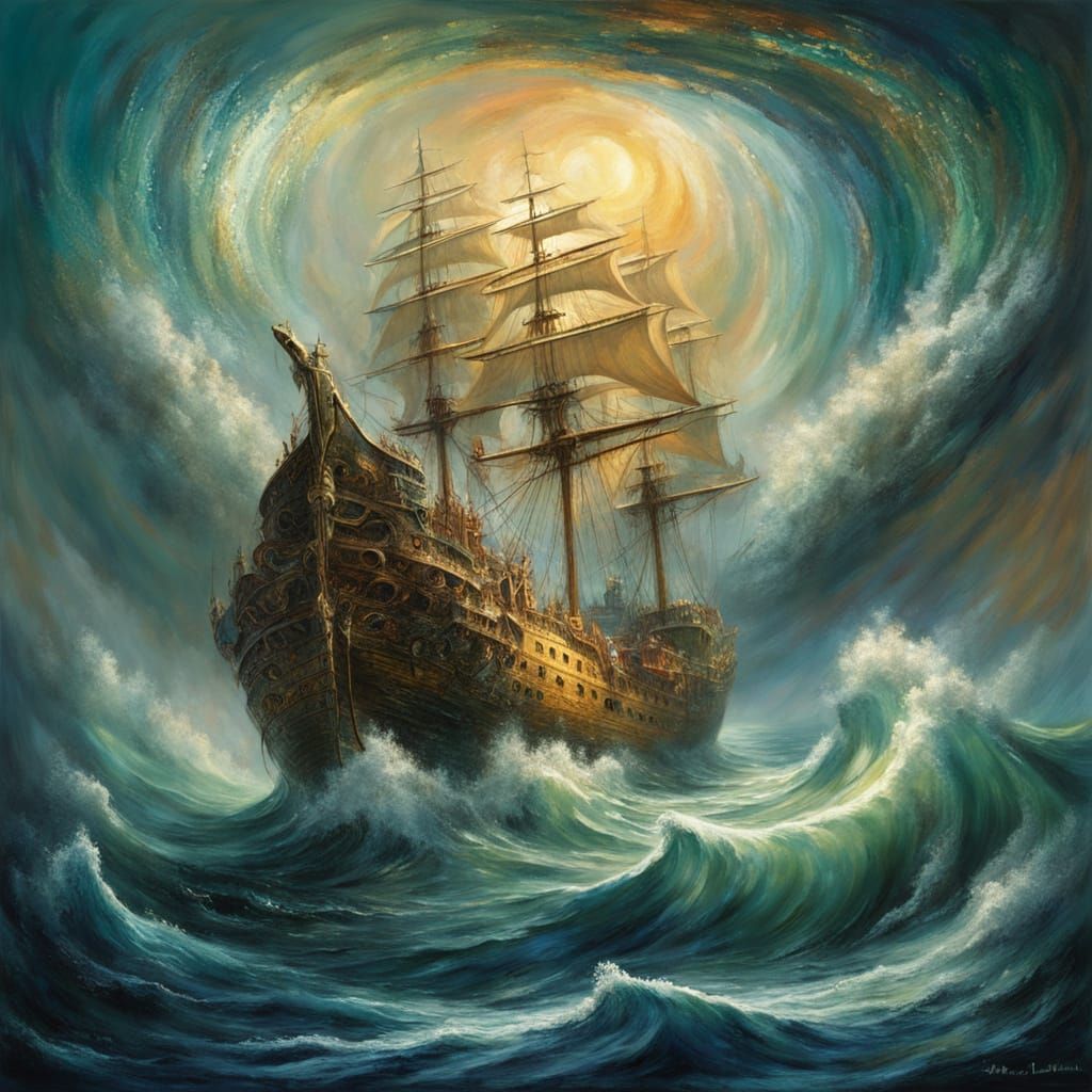 Colossal Ocean Current Swirls with Ancient Ship