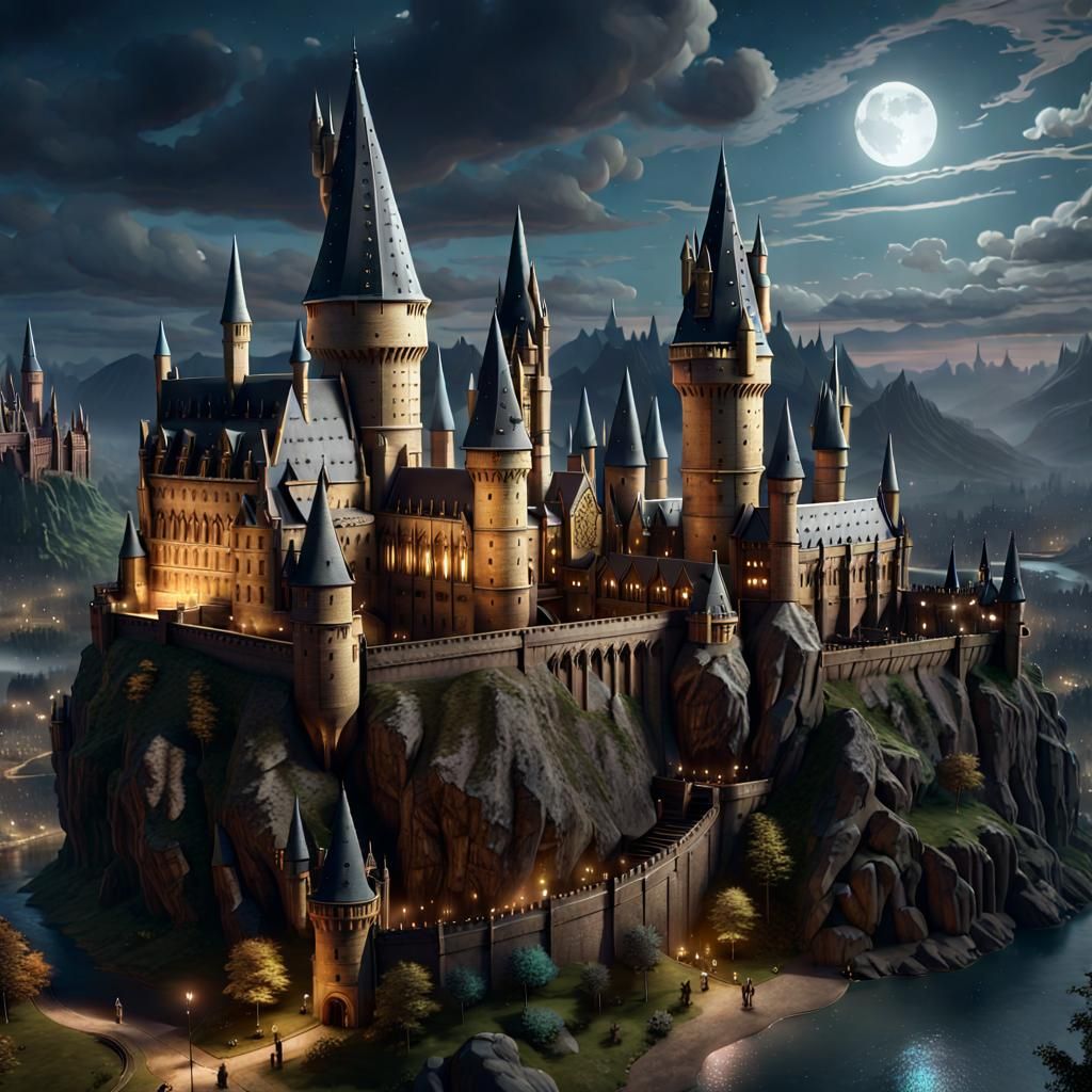 Hogwarts at Night in Gustave Dore Style