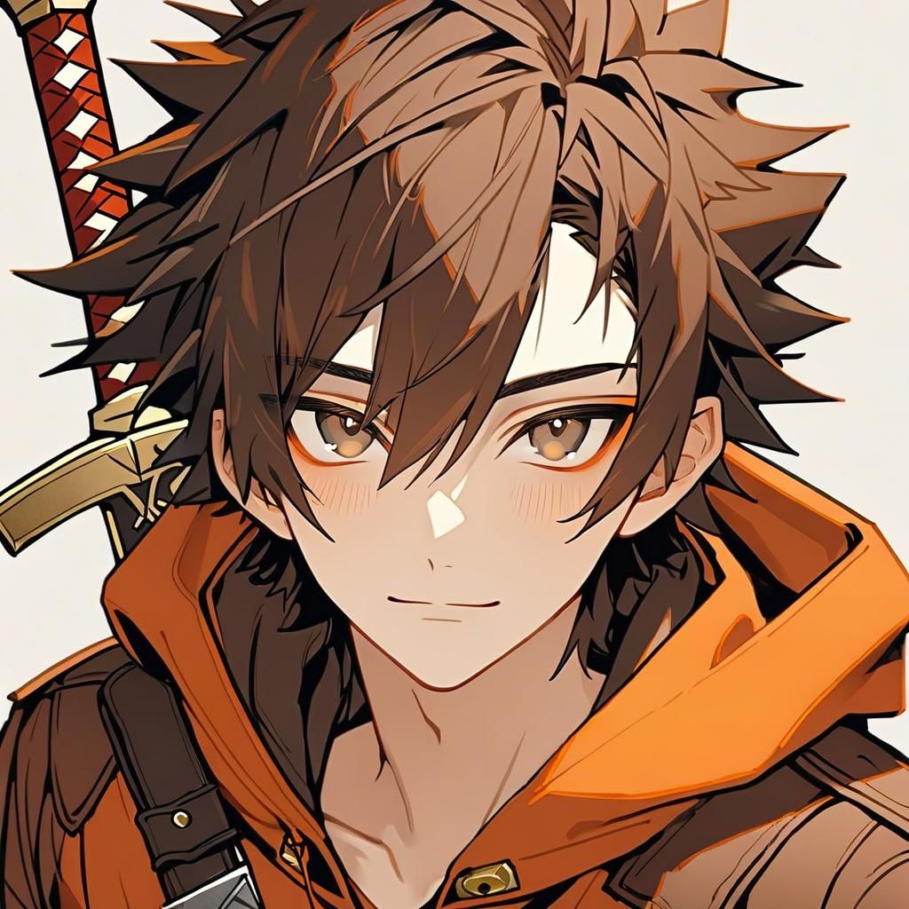 Boy with Sword and Orange Hoodie Portrait