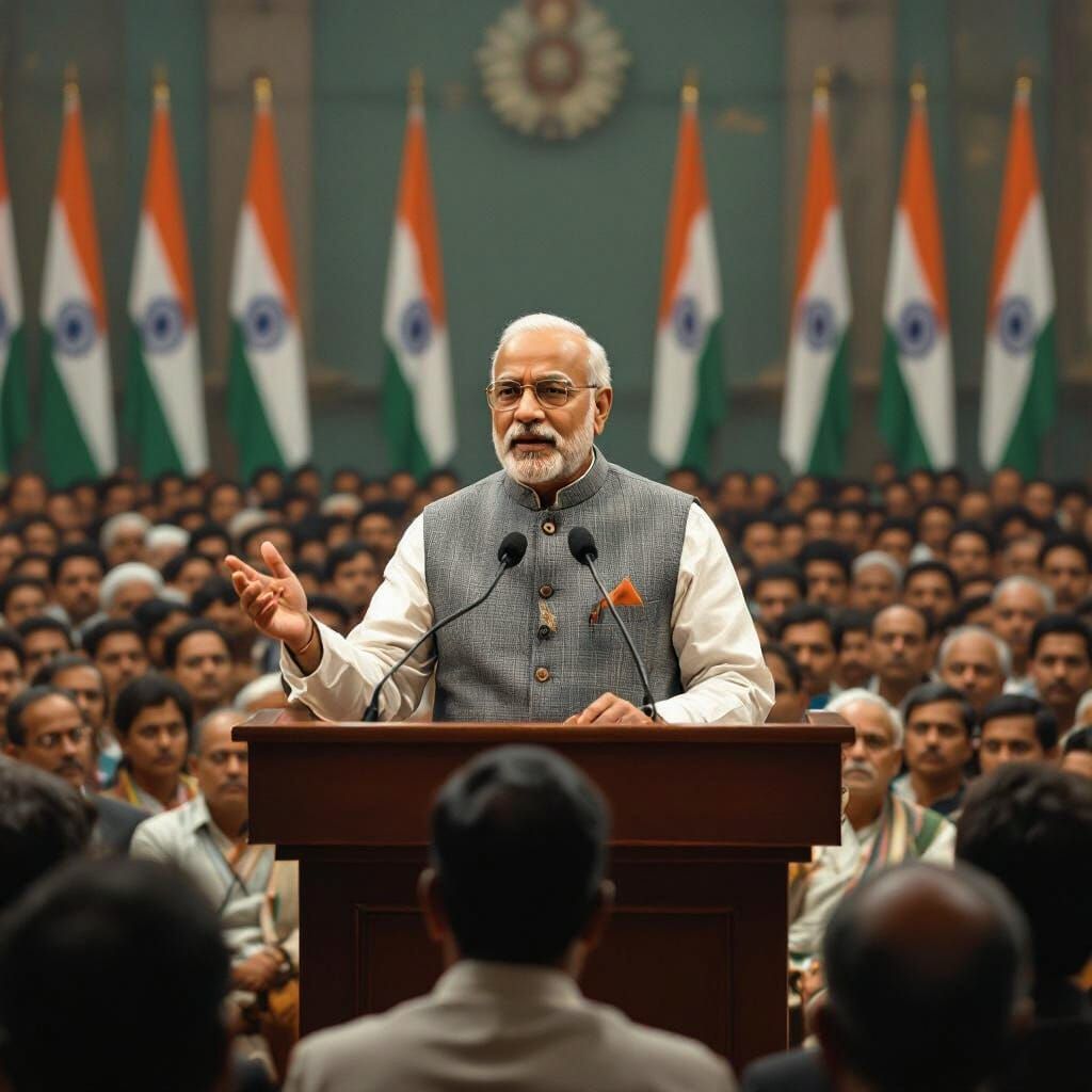 Jawaharlal Nehru Leads a Conference, Indian Art Style