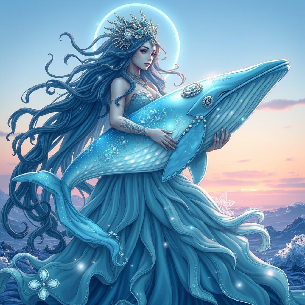 Majestic Goddess of Whales in Ethereal, High-Fantasy Style