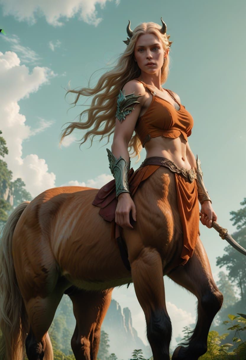 A beautiful female centaur with a slender, graceful human up...