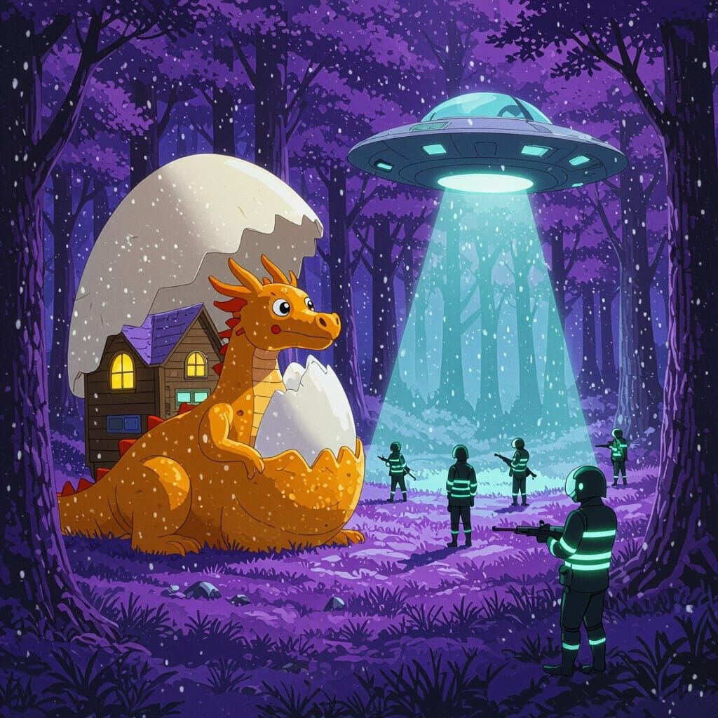 Surreal Dragon Couch and UFO Landscape