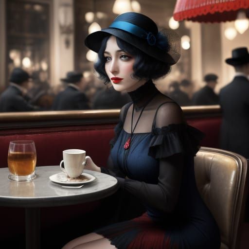 Abstract Expressionist 1920s Parisian Cafe Scene