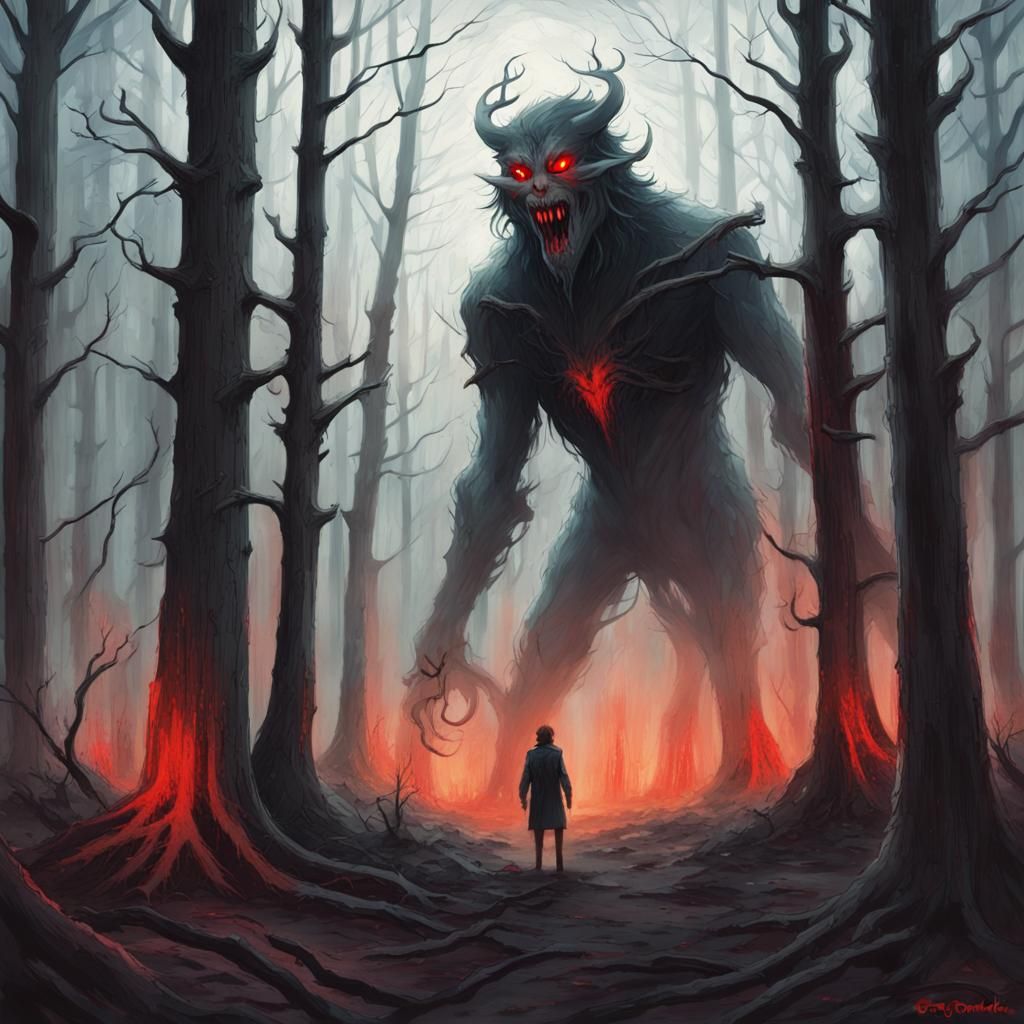 Sinister Skinwalker in Whispering Forest, Fantasy Art