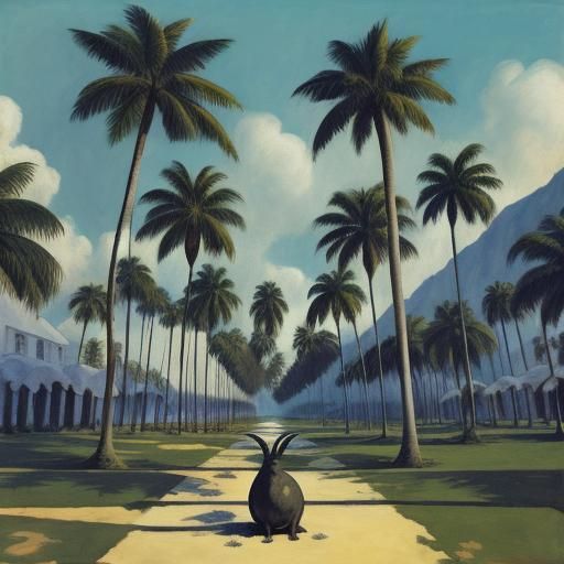 Rabbit's Last Stand: Expressionist Palm Tree Scene