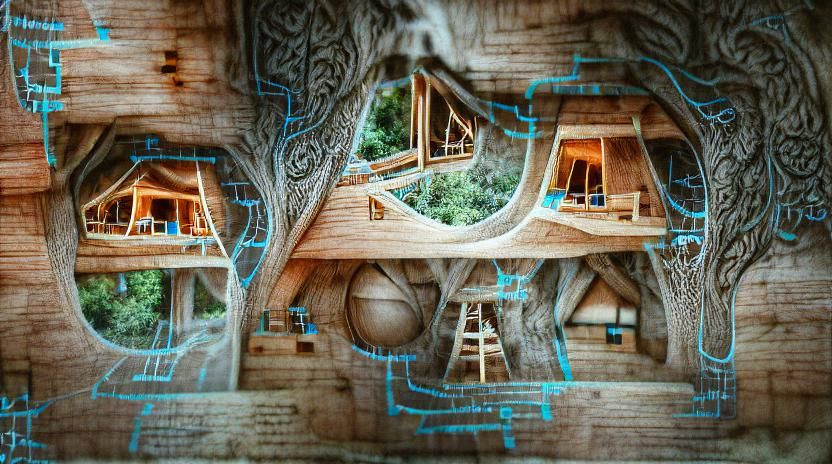 Middle-Earth Treehouse Blueprints in Hyperrealistic Comic St...