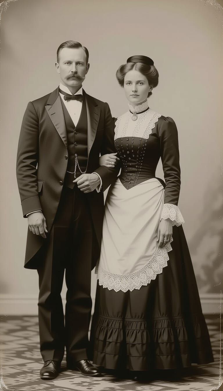Victorian Couple Studio Portrait in 1890s Attire