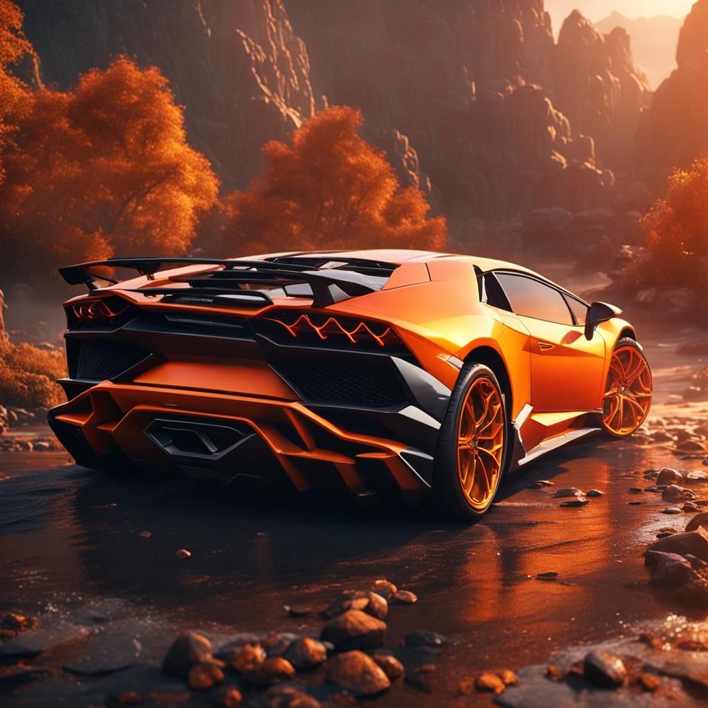 Orange Lamborghini in Detailed Matte Painting Style
