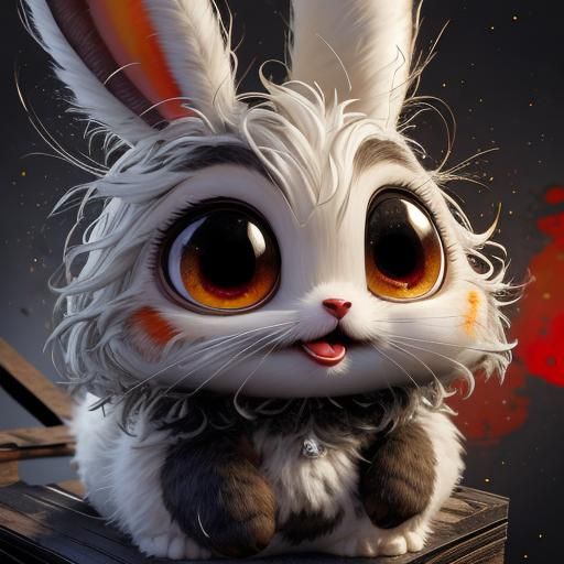 Impasto Bunny with Big Eyes in Dark Colors