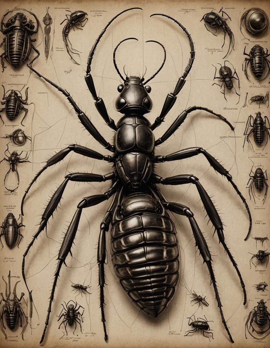 WW2 Giant Ant Anatomical Drawing in Giger Style