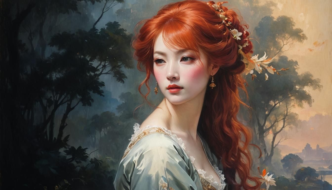 Elegant Oil Portrait of a Red-Haired Woman