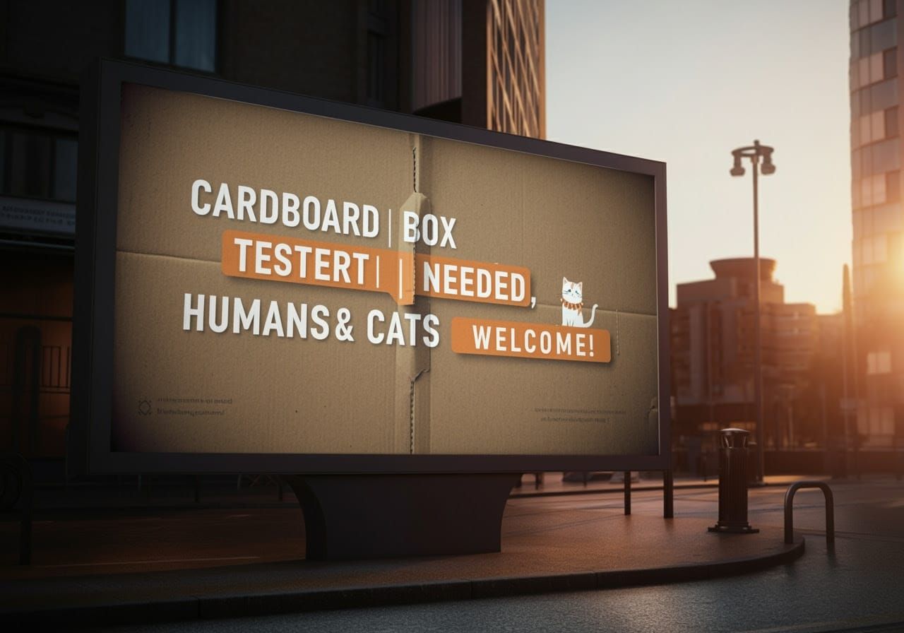 Futuristic Billboard for Cardboard Box Tester Wanted