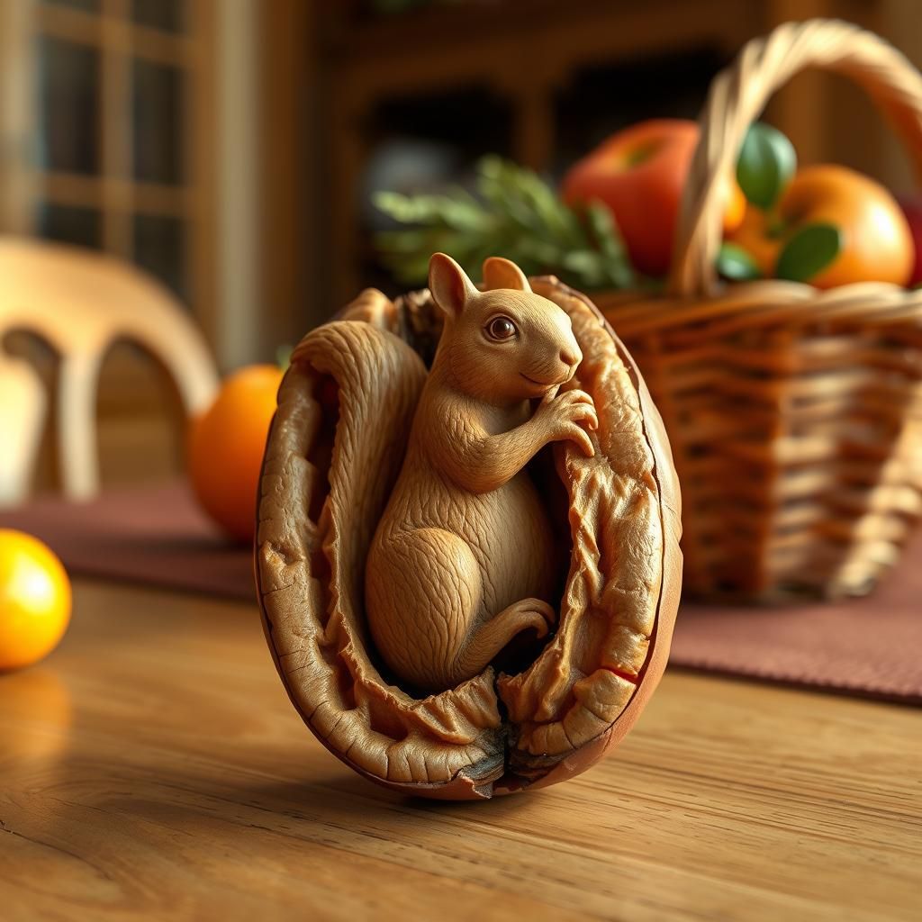 Pecan Squirrel. A Squirrel carved into a Pecan nut.