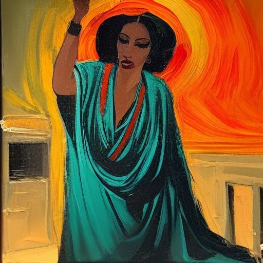 Mystical Oracle in Ancient Temple Oil Painting