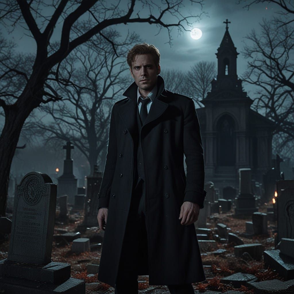 Mysterious Encounter in a Haunted Graveyard, in Photorealist...