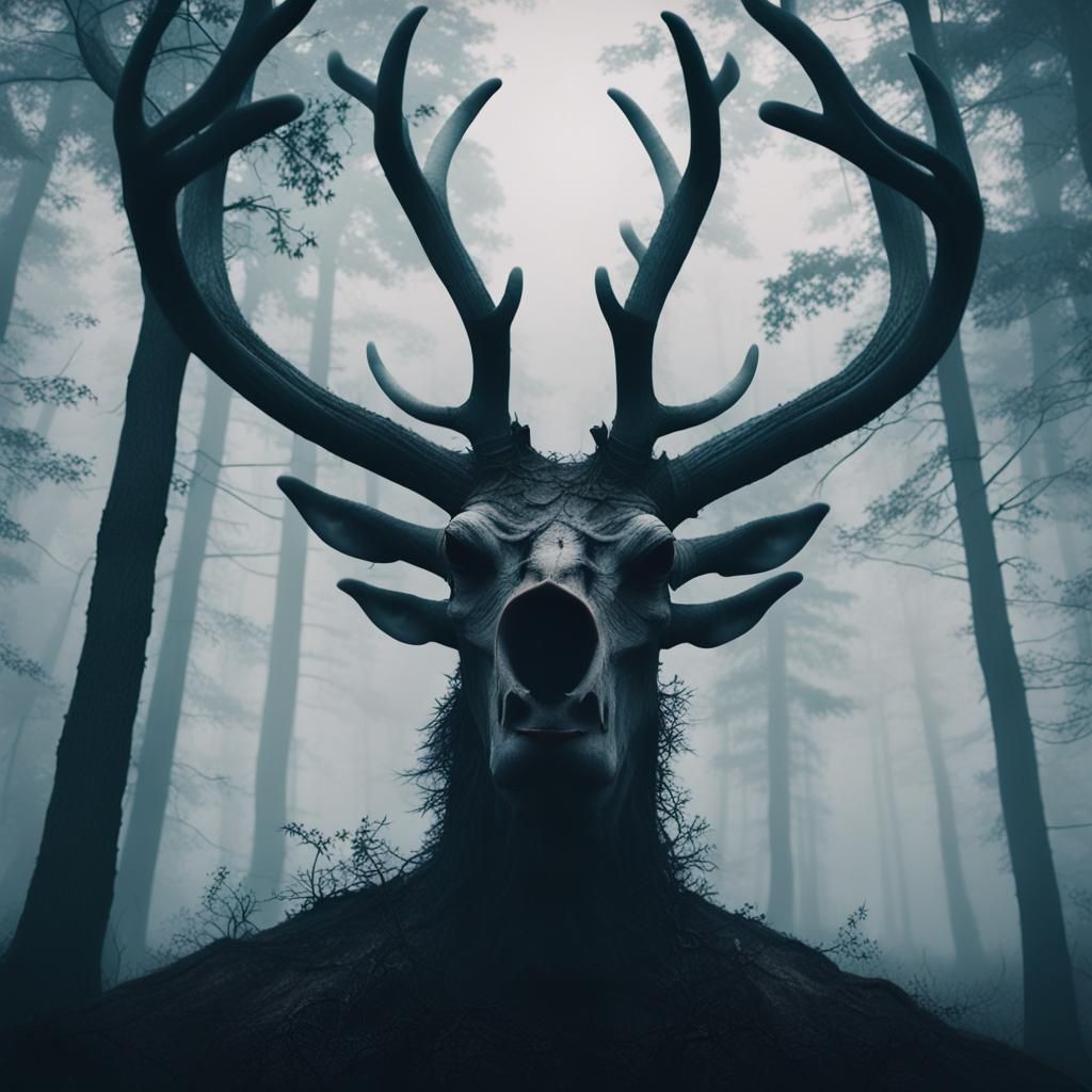 Scary Slenderman Monster in Dark Forest