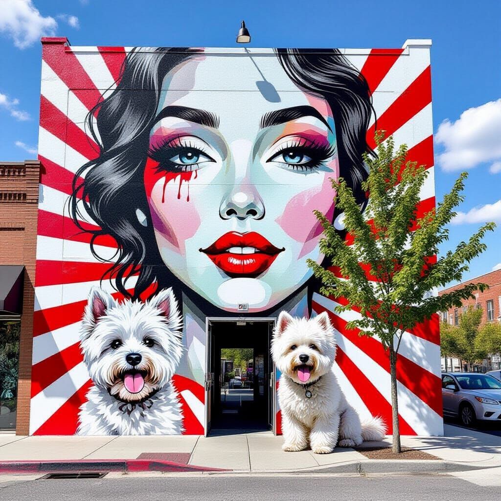 Graffiti Mural: Whimsical Face with Red Stripes