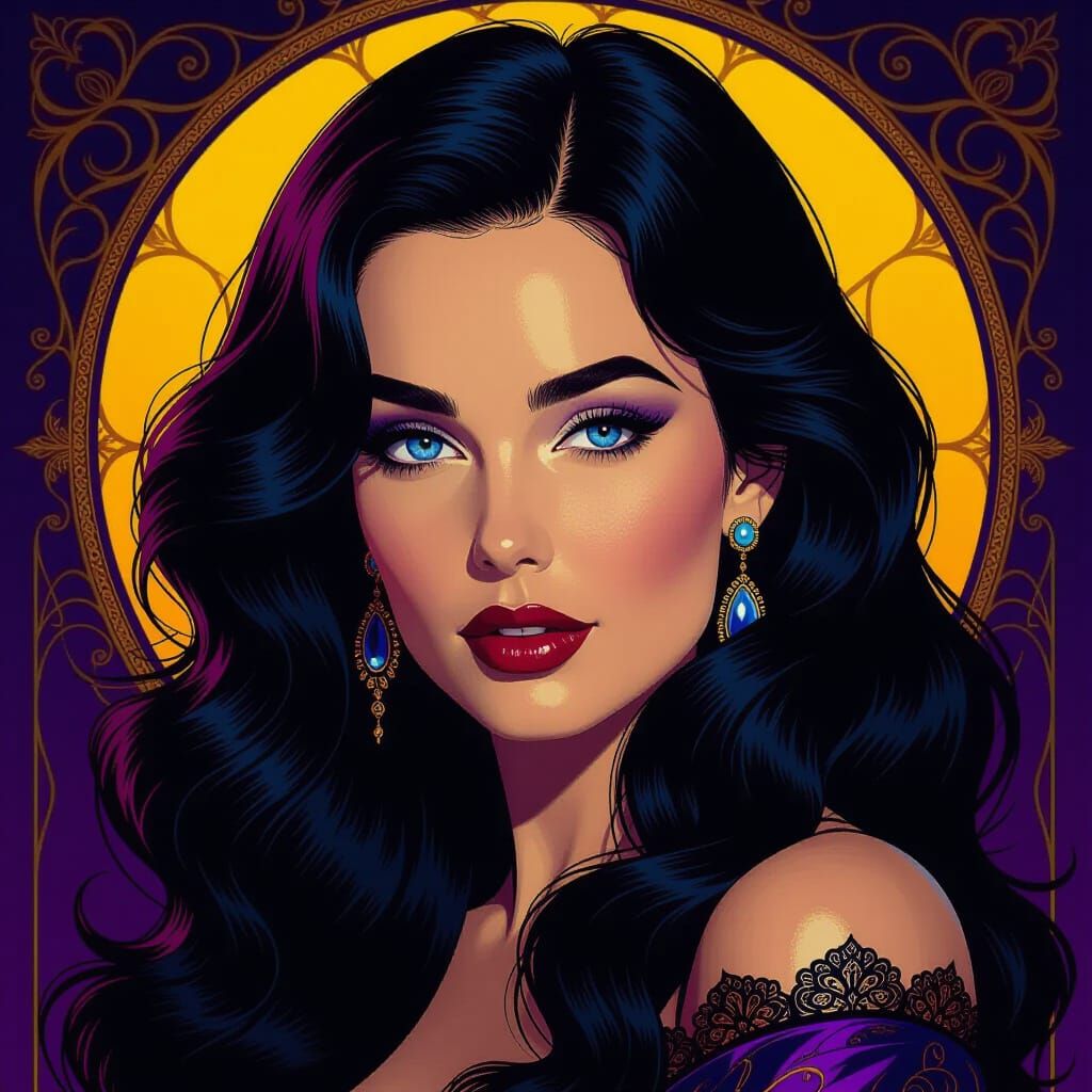 Dark Fantasy Portrait of Woman with White Streak