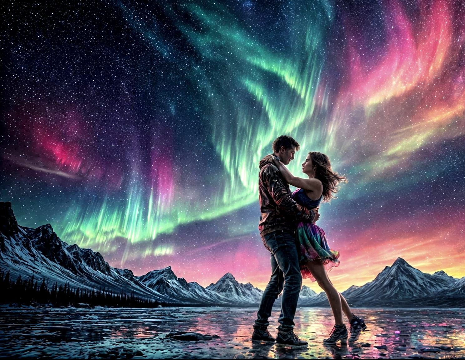 Couple Dancing Under Starry Northern Lights