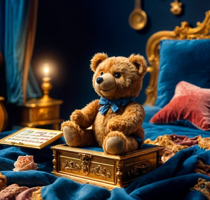 Teddy Bear with Music Box, Matte Painting