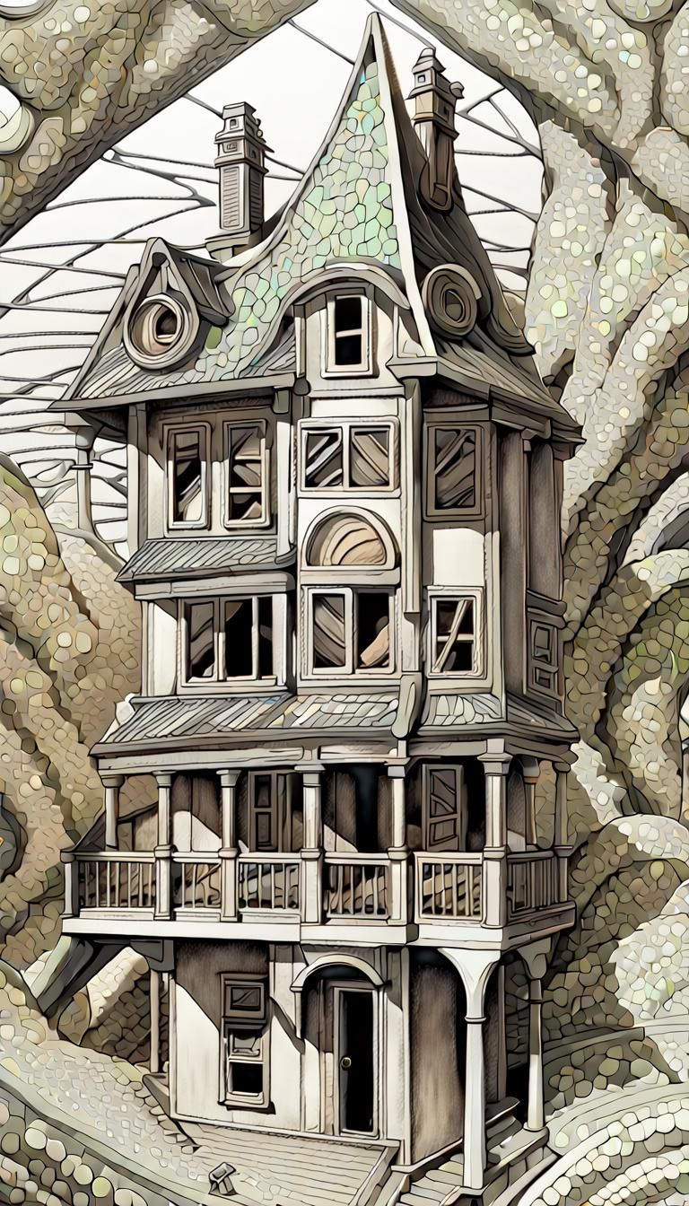 House Built on Klein Bottle as Pen and Ink Drawing