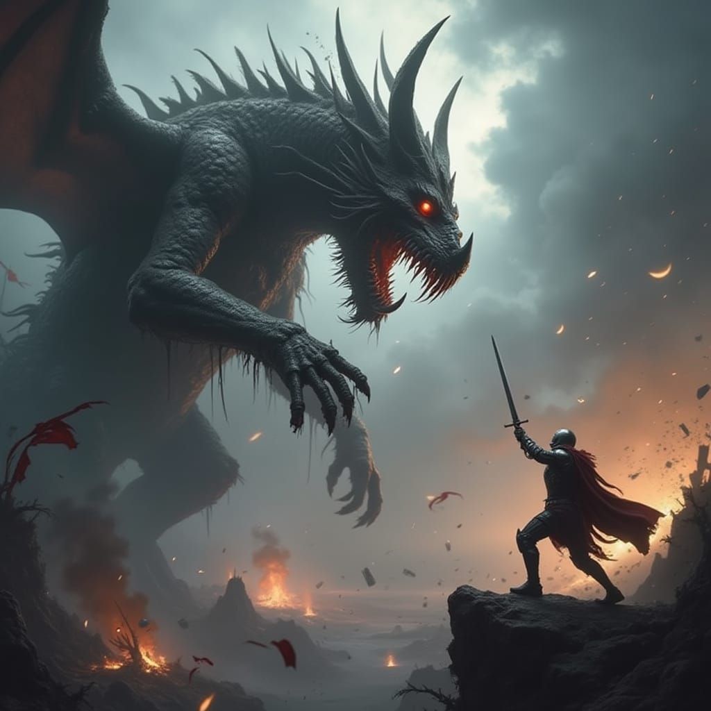 Knight's Epic Duel with Nightmare Creature