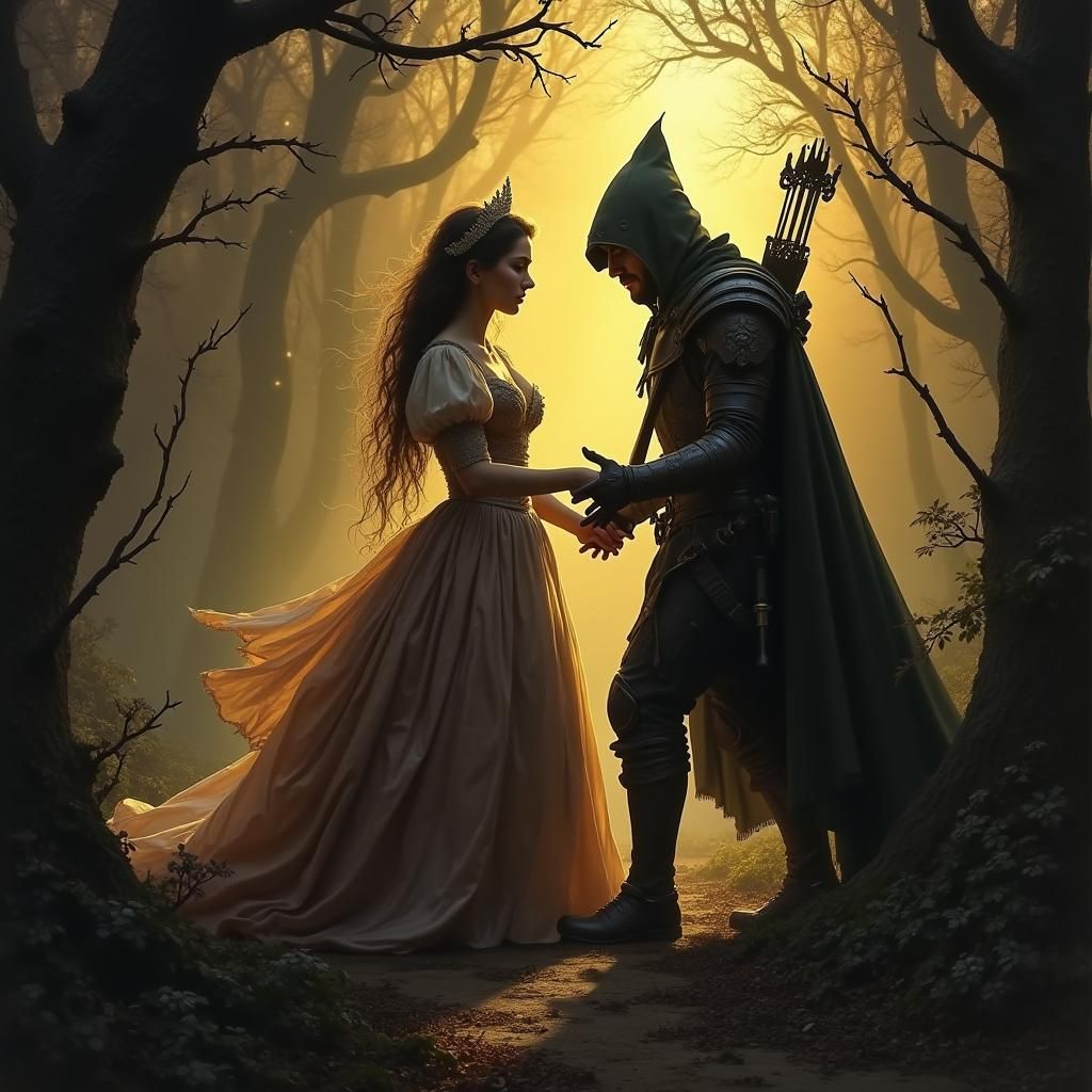 Robin Hood Rescues Maid Marian in Dark Fantasy Art