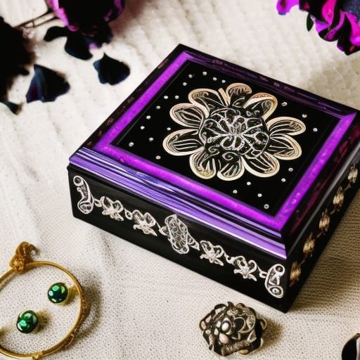 Beautiful Black& purple Gothic jewelry box with beautiful designs on it& Beautiful craftsmanship vibes& High quality vib...