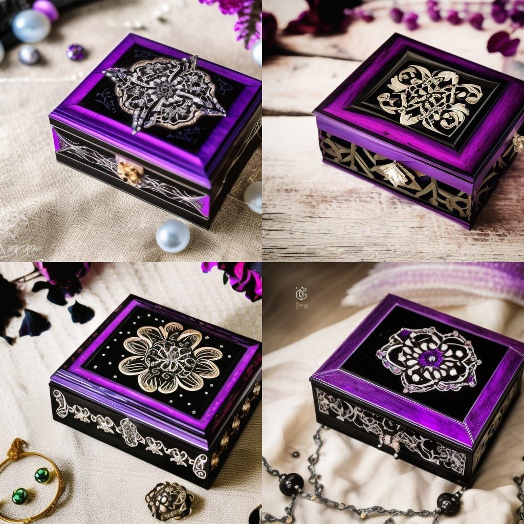 Beautiful Black& purple Gothic jewelry box with beautiful designs on it& Beautiful craftsmanship vibes& High quality vib...