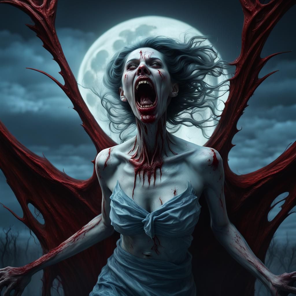 Mindless Vampire Descending Under Full Moon