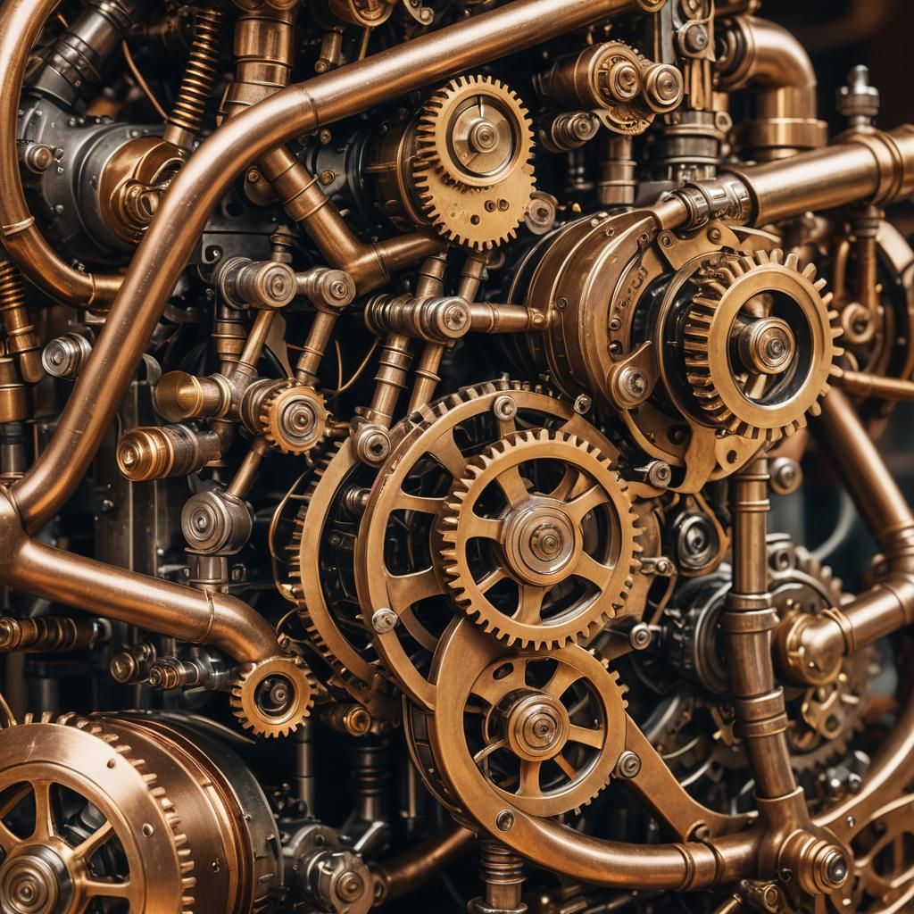 Steampunk Motorcycle with Brass Gears and Golden Light