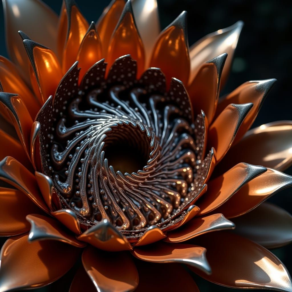 Hyperrealistic Chrome Lotus Sculpture with Optical Illusion
