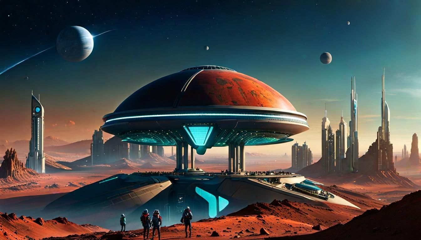 Cityscape of a terraformed Mars.