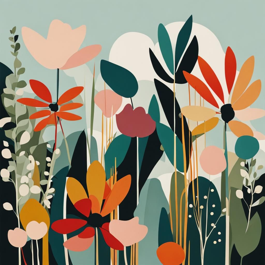 Abstract Botanical Art with Bold Color Blocks